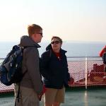 Julia and sam on deck of MV Princess of Acadia as ferry nears Saint John, New Brunswick