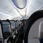 New interior of 737-900 with larger overhead luggage bins and higher ceiling