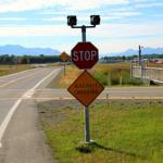 Taxiway at Lake Hood seaplane airport in Anchorage crosses a street