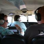 Julia and Sam with Sound Aviation pilot/owner Bill Marsan aboard six-seat Piper Lance aircraft