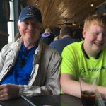 Edgar and Sam waiting for lunch at Chinook's Seafood Restaurant in Seward