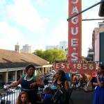 Tucker Middle School band and orchestra members on balcony at Tujague's overlooking S. Peter Street and Cafe du Monde, April 2, 2015