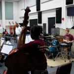 Tulane University director of bands Barry Spanier works with Tucker Middle School jazz band, April 3, 2015