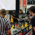 Tucker HS RoboTigers team 1320B on the way to first qualifiers round win of the VEX World Championships for Tucker