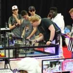 Sam checks robot prior to start of qualifying match