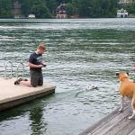 Sam with remote control speedboat at Lake Burton, August 30, 2015