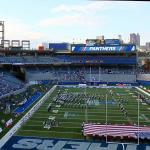 National anthem followed by Georgia Air National Guard flyover as seen from President's box in Georgia State Stadium