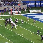 Game action during first game in Georgia State Stadium as seen from our seats
