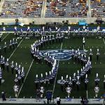 GSU Band in university logo formation for playing of alma mater and national anthem
