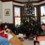 Gathering of the family on Christmas morning including Grandmother Burke, Molly and Celeste