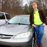 Sam with 2005 Honda Civic given to him by Grandmother Burke