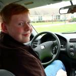 Sam at the wheel of the 2005 Honda Civic