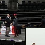 James, Sam and Mamadou go on stage to accept Excellence Award as the best robotics team in the tournament with an automatic bid to the world championships in Louisville in April