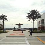 Modern sculpture near campus aviation facilities