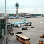 Incheon International Airport, Seoul Korea naturally dominated by Korean Air, but note the one Delta jet in the photo at the gate serving a daily non-stop flight from Incheon to Atlanta