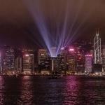 Symphony of Lights, nightly light and sound show at Victoria Harbor as seen from Tsim Sha Tsui Promenade, Kowloon side