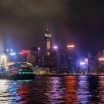 Symphony of Lights, nightly light and sound show at Victoria Harbor as seen from Tsim Sha Tsui Promenade, Kowloon side