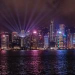 Symphony of Lights, nightly light and sound show at Victoria Harbor as seen from Tsim Sha Tsui Promenade, Kowloon side