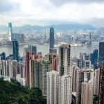 View from  The Peak with Hong Kong Island on near side of Victoria Harbor and Kowloon on the opposite side, tallest building on the Kowloon side, International Commerce Centre, is over 100 floors tall