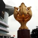 Golden Bauhinia is monument presented to Hong Kong on the occasion of British handover to Peoples Republic of China in 1997, bauhinia is the flower on the Hong Kong flag