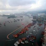 View of Yau Ma Tei harbor typhoon shelter in West Kowloon from Sky100