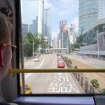 Double decker bus transportation through Central district of Hong Kong on the way to Stanley