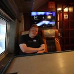 Sam ready for breakfast on the TurboJET Ferry from Hong Kong to Macau, former Portguese colony, now like Hong Kong, a Special Administrative Region of People's Republic of China