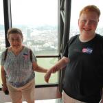 Sam and Julia checking out the glass floor at the top of the Macau Tower