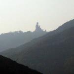 Tan Tian "Giant" Buddha on Lantau Island mountaintop as seen from ferry on way back to Hong Kong
