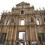 Facade of St. Paul's Catholic Cathedral in Macau built in early 1600s and destroyed by fire in 1835, stone facade built by Japanese Christian exiles was in front of a wooden sanctuary which burned