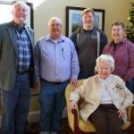 Edgar, Julia's brother Edward, Sam, Julia's mother Julee and Julia in the parlor of Atria Park of Tucker Assisted Living on Julee's 92nd birthday