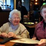 Julee and Julia celebrating Julee's 92nd birthday at Longhorn Steak House in Tucker