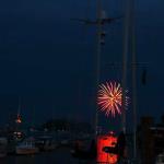 Start of July 4th fireworks at Camden, Maine harbor