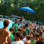 Northumberland team meeting with Coach Dave prior to Winding Vista swim meet