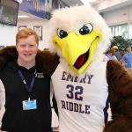 Sam with Embry-Riddle Eagle on Preview Day, March 30, 2019