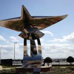 Sculpture on Embry-Riddle campus at entrance to campus airport