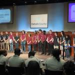 Tucker HS 1320 VEX robotics teams line up with coaches for recognition by DeKalb County Board of Education, May 6, 2019
