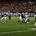 GSU quarterback Conner Manning prepares to throw to GSU receiver Glenn Smith (#17) against Georgia Southern