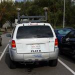 "My Other Vehicle is Manned" car parked outside robotics labs at Embry Riddle Aeronautics University