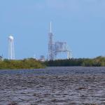 Launch pad 39A used by SpaceX from Saturn V Museum shore of Futch Cove at Kennedy Space Center