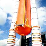 Fuel tank and side rocket boosters for shuttle on display at the Kennedy Space Center Visitor Complex
