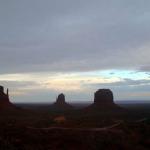 View of Monument Valley at dusk from balcony of our room at The View Hotel