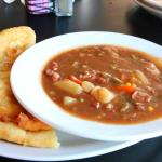 Navajo frybread and beef stew at Twin Rocks Cafe in Bluff, UT