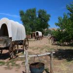 Bluff Fort in Bluff, UT with kind of wagons used by Mormon pioneers who settled Bluff after a remarkable 200-mile journey over trails they opened as they went