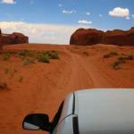 Unmarked fork in the dirt road in backcountry of Monument Valley