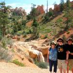 Julia, Sam and Edgar at waterfall near Mossy Cave in Bryce Canyon NP