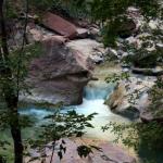 Small waterfall in Virgin River in Zion NP