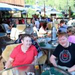 Julia and Sam on deck of Silver Fork Lodge Restaurant in Big Cottonwood Canyon near Brighton Ski Resort, where we had our first Utah meal and enjoyed watching hummingbirds
