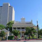 Beehive House, Salt Lake City home of Brigham Young, with LDS Church Office Building in the background