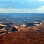 Green River overlook in Canyonlands NP near Moab with thunderstorms approaching